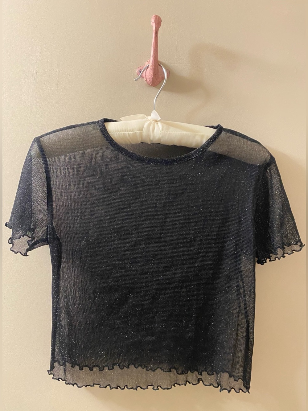 Brandy Melville Sheer Black Sparkle Short Sleeve Top